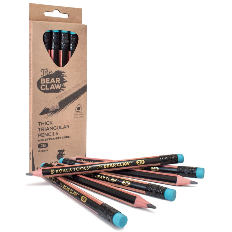 KOALA TOOLS | Bear Claw Pencils 1-Pack (6 Pencils) - Fat, Thick, Strong, Triangular Grip, Graphite, 2B Lead with Eraser - Suitable for Kids, Art, Drawing, Drafting, Sketching & Shading - Image 1